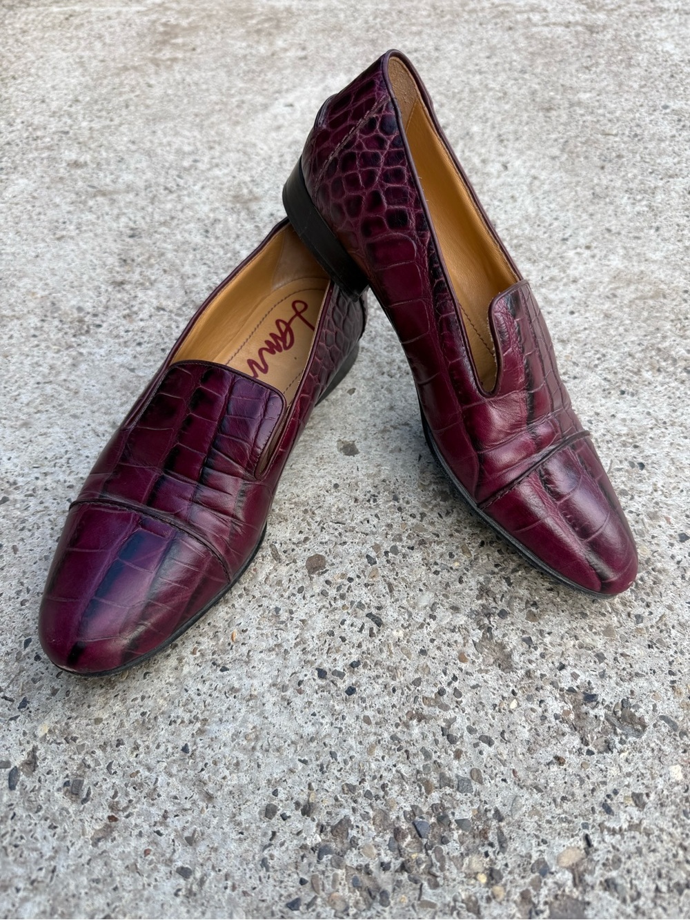 Lanvin Burgundy Crocodile Leather Slip-On Loafers size 38